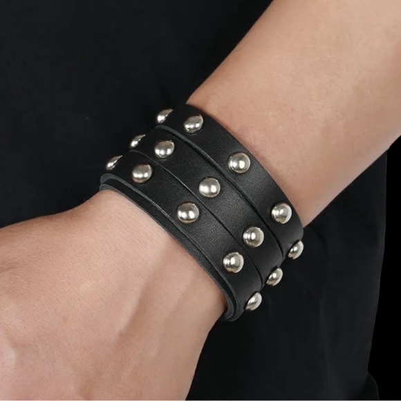 Silver Studded Black (Sold Out) Brown Leather Wrap/Band/Bracelet - Unisex - New - Picture 6 of 9